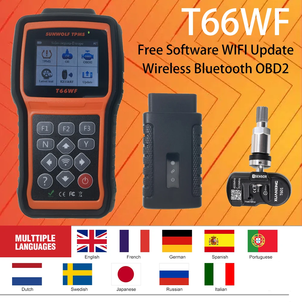 T66WF TPMS Diagnostic Tool Wifi Upgrade Tire Pressure Sensor Programming Code Reader Wireless Bluetooth OBD2 Scanner