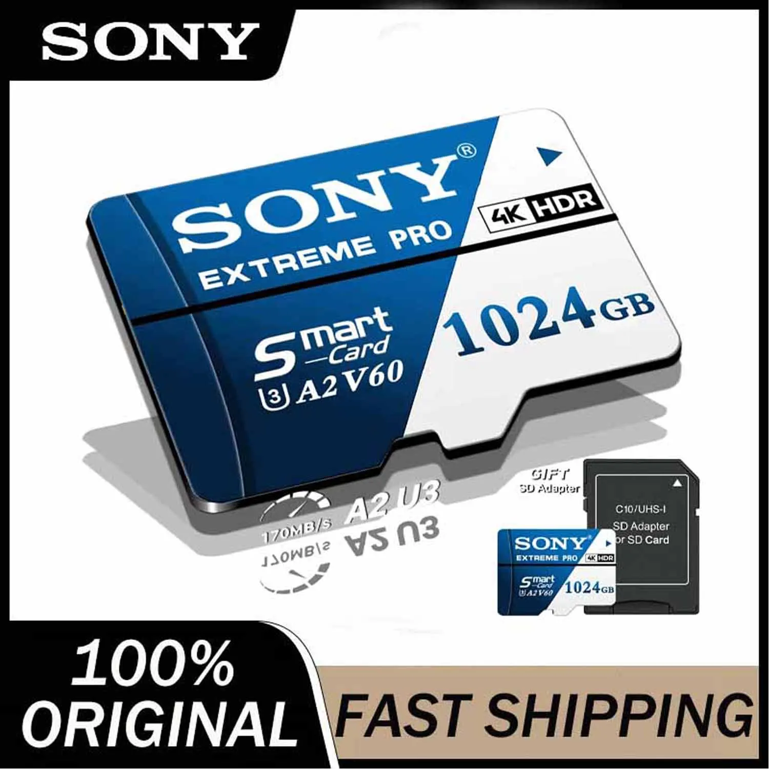 

Карта памяти SONY TF Flash Cards C10 U3 A2 высокоскоростная, поддерживает камеры, дроны, телефоны, Nintendo Switch, 64GB, 128GB, 256GB, 512GB.