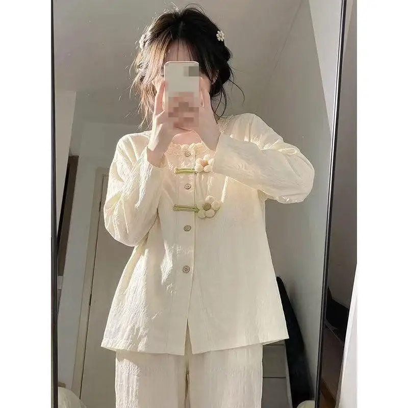 Women's Spring Autumn New Long Sleeve Long Pants Home Clothe Set Student Cute Style Small Flower Pajama Women Soft Two Piece Set