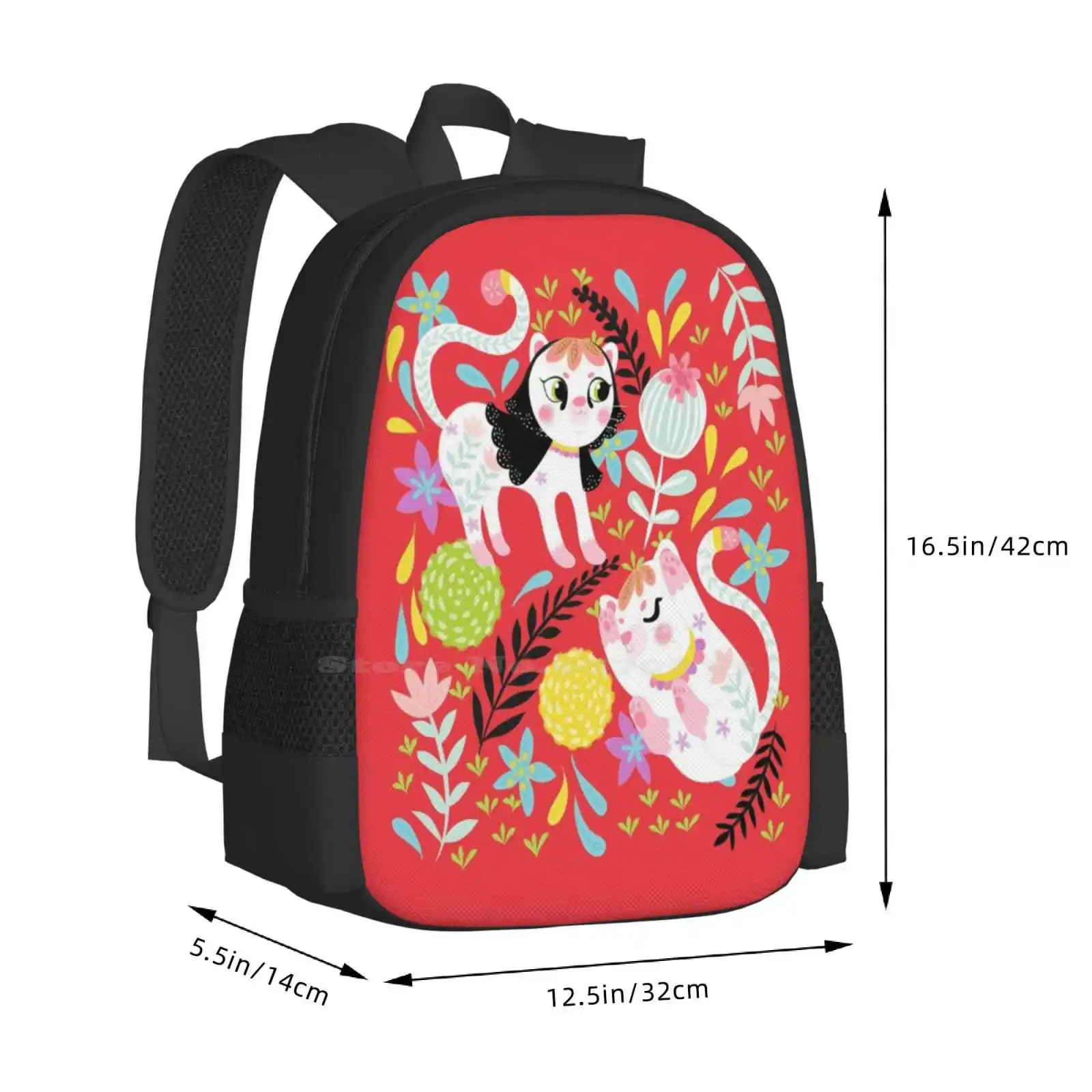 My Little White Cat en rojo, mochila de moda, bolsas de gato blanco, gatito lindo, flores florales, patrón rojo para niños, gran oferta