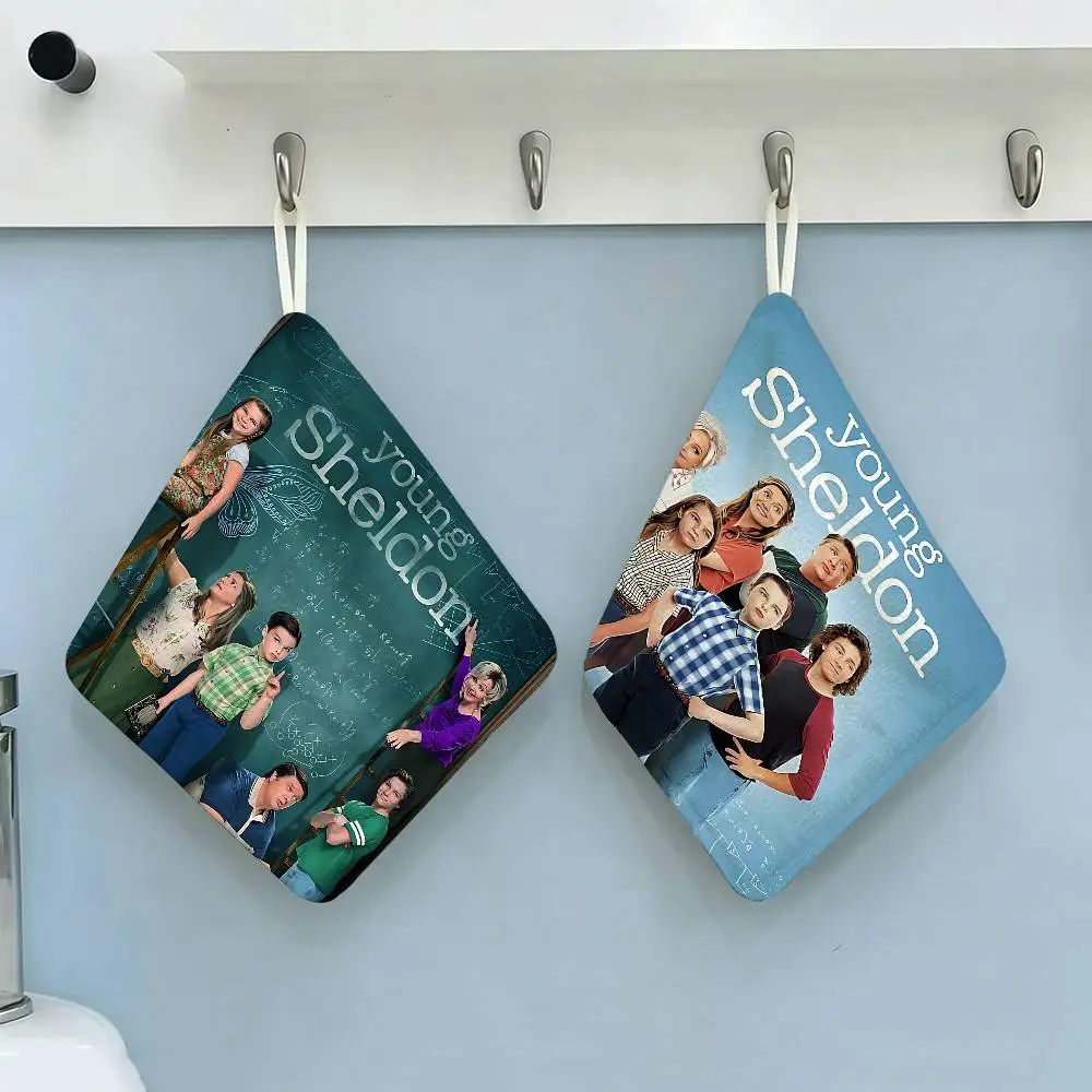 Sitcom Series Young Sheldon Multi-scene Polyester Cotton Towel, Hanging Hand Wiping Cloth for Kitchen Bathroom Hotel