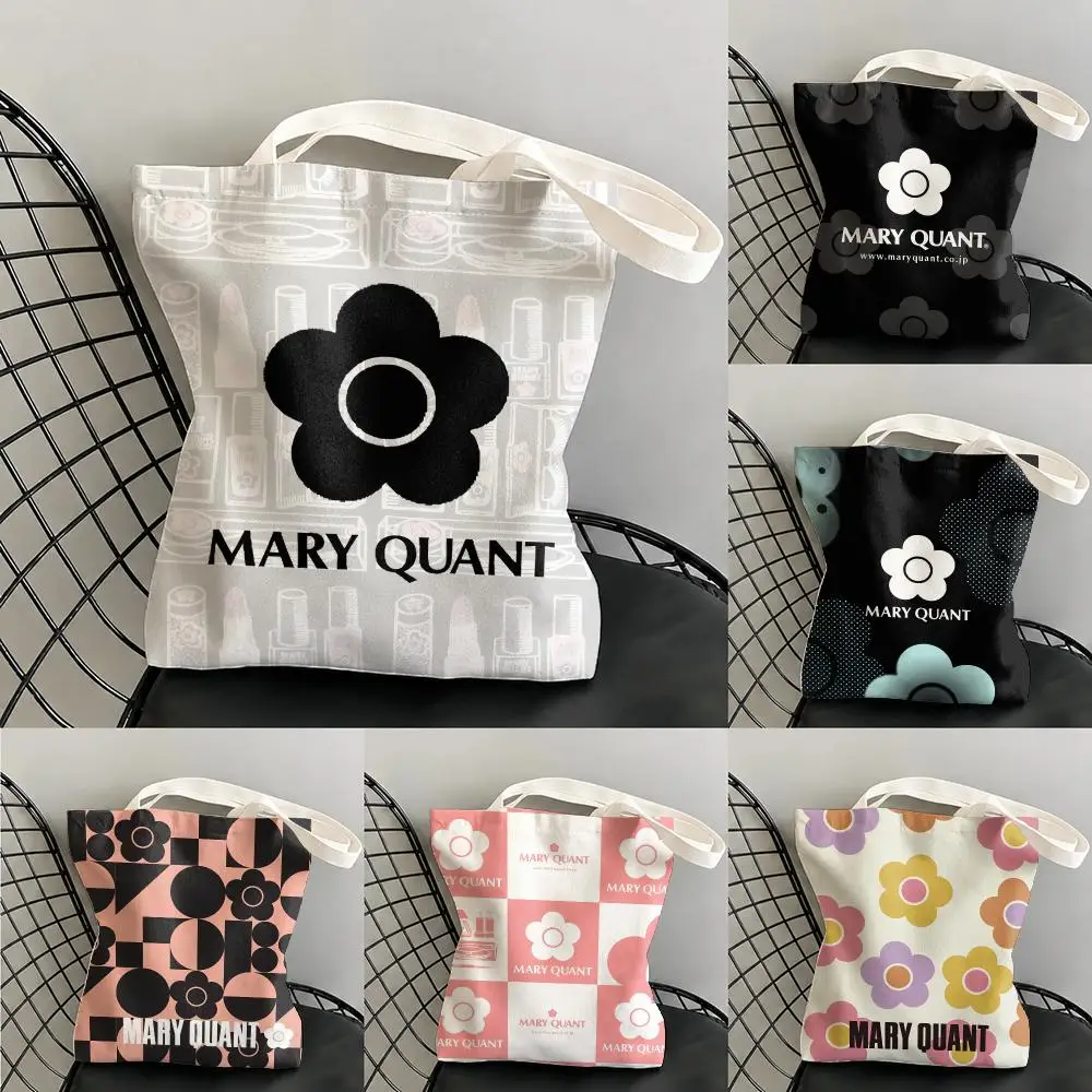Fashion M-Mary Quant Storage Bags Canvas Double-Sided Print Beach Bag Durable Handbag Shoulder Travel Bag Gift