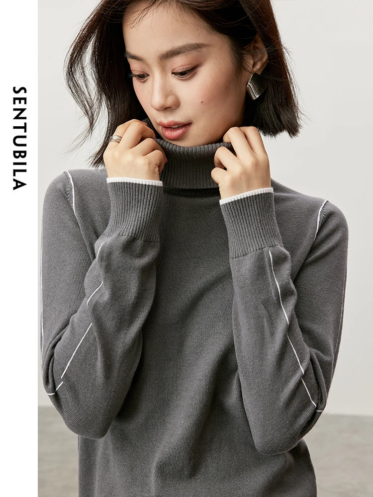 

SENTUBILA Long Sleeve Turtleneck Sweater Women Wool Blend Pullover Knitted Tops 2024 Winter Soft Warm Jumpers Woman W43E56257