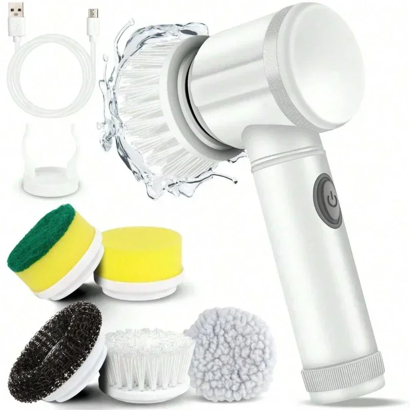 Electric Spin Scrubber, Escova De Limpeza Do Banheiro, Power Scrubber com 5 Cabeças De Escova Substituíveis