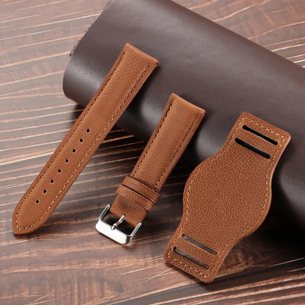 Vintage Handmade Leather Watch Strap 18mm 20mm 22mm Cowhide Strap for Seiko Coffee Black Brown Watchbands Replacement Wristband