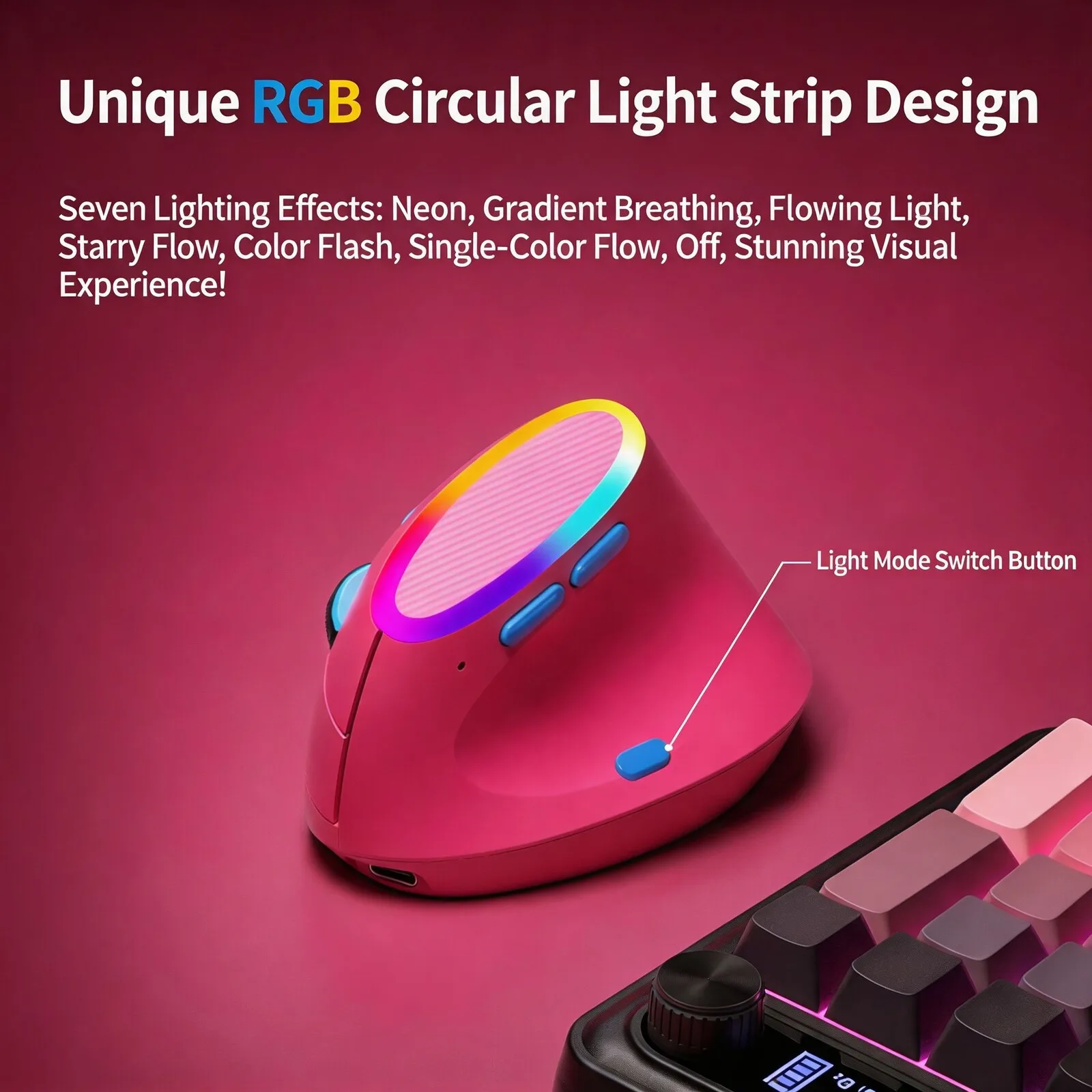 Mini Ergonomic Vertical Mouse Tri-Mode 2.4G Wireless Bluetooth Wired RGB 800mAh Rechargeable Mice for Small Hand Laptop PC Girl
