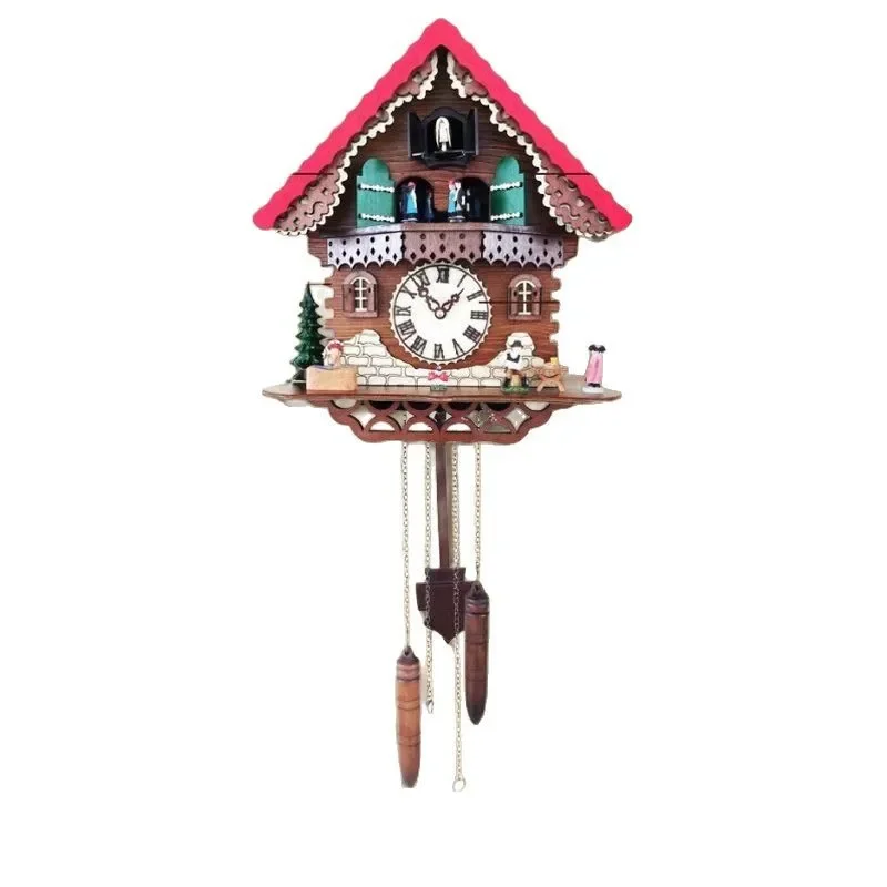 Pastoral black forest cuckoo, wall clock, solid wood silent, European time telling children's room, with pendulum wall clock