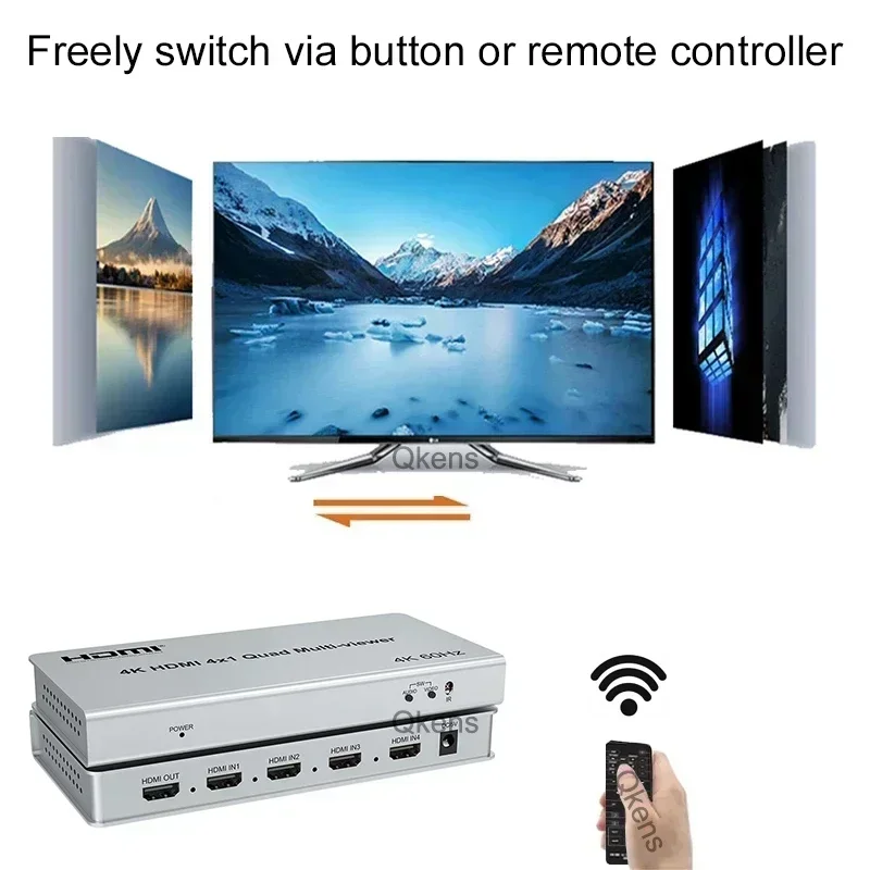 4K 60 Hz HDMI 4x1 Quad Multi Viewer 2 4 in 1 Out HDMI Multiviewer Nahtloser Schalter 90 °   180 °   270-Grad-Flip-PIP-Bild im Bild