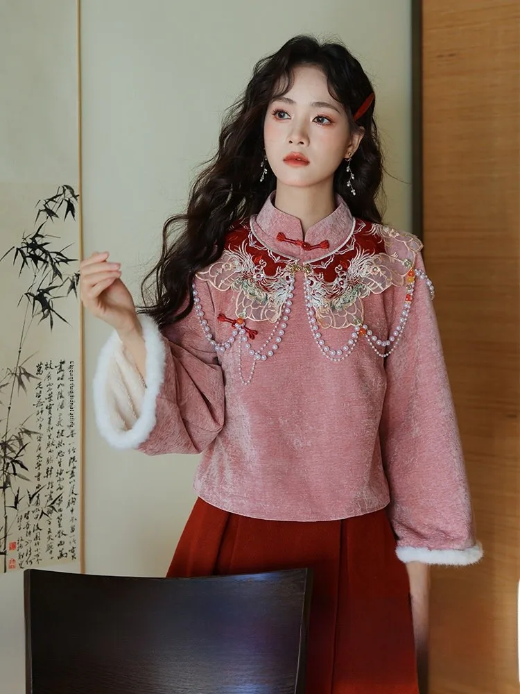 

Jiyunhe Jinse Qipao Improved Vintage Girl National Sle Engagement Clothes New Year Outerwear Autumn Winter Long Sve Coat