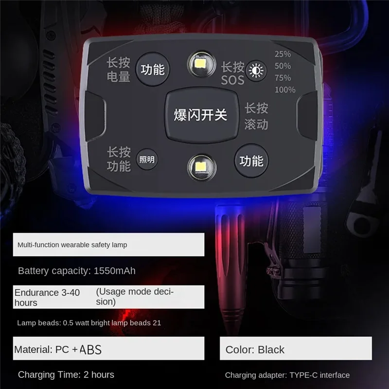 A98E-LED Shoulder Light Clip Type Red And Blue Flash Operation Orientation Safety Light, Outdoor Fishing Riding,