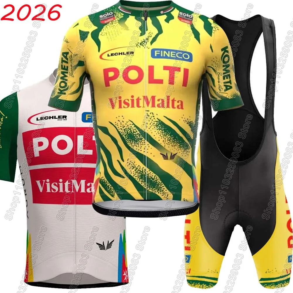 Team Polti Visitmalta 2026 Cycling Jersey Set Mens Italy Kometa Clothing Road Bike Suit Mountain Bicycle Shirt Bib Shorts MTB
