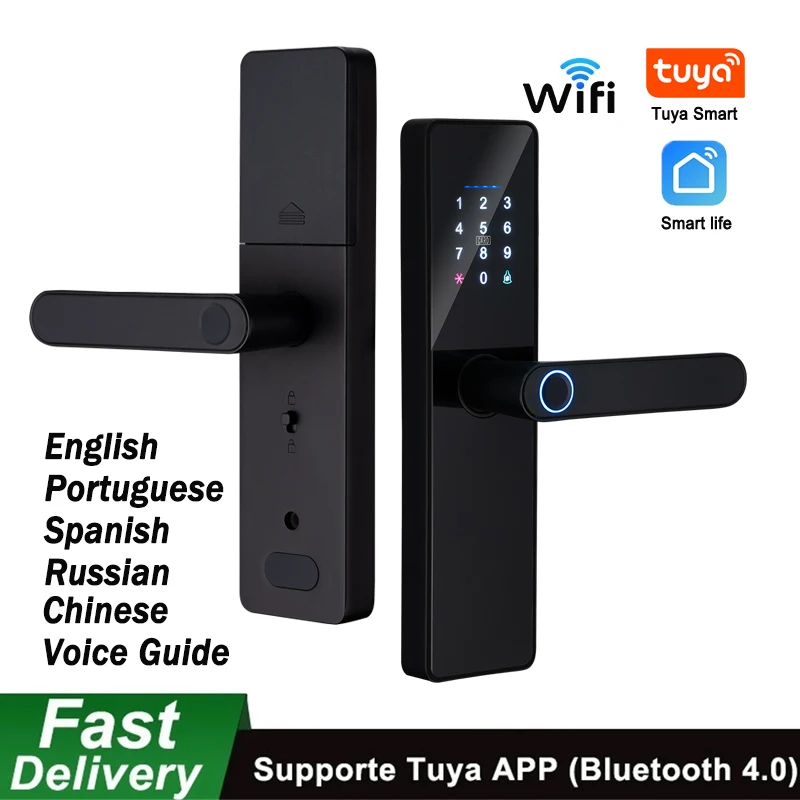 Wifi Smart Türschloss mit Griff Fingerabdruck Türschloss Tuya App Fernbedienung Smart Lock für Haustür Home Rental Office