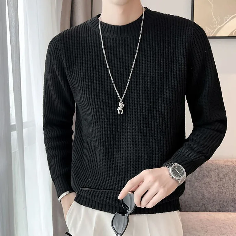 New Autumn/Winter Fashion Trend Thickened Round Neck Solid Color Versatile and Handsome Casual Men's Knitted Long Sleeve Sweater