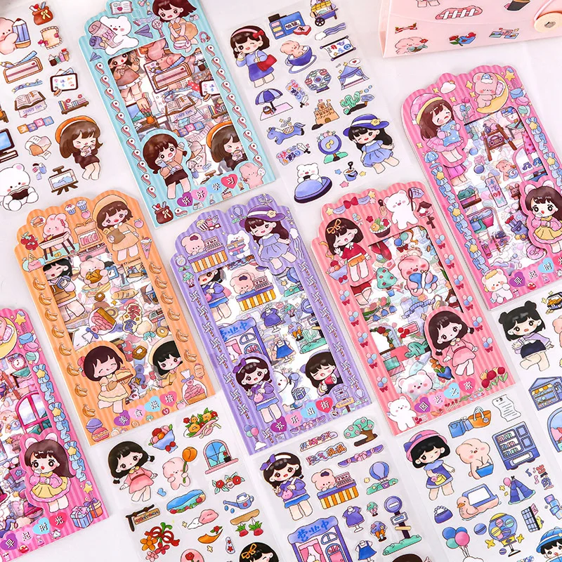 4pcs/pack Cartoon Girl Decorative stickers cute diy material sticke Scrapbooking DIY Diary Album creative Planner sticker