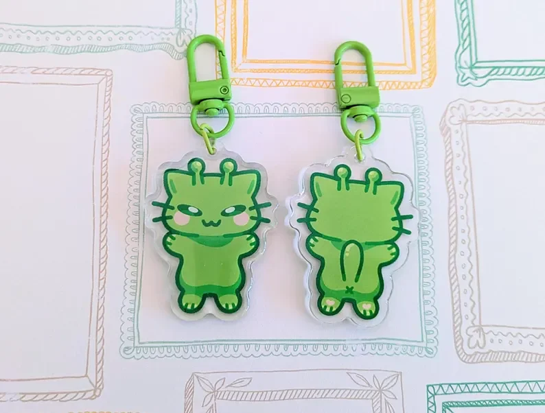 ALIEN CAT Gleep Glorp Green Alien Cat Acrylic Keychains | Cute Acrylic Charms | Clear Acrylic Accessories | Meme Cat Keychain