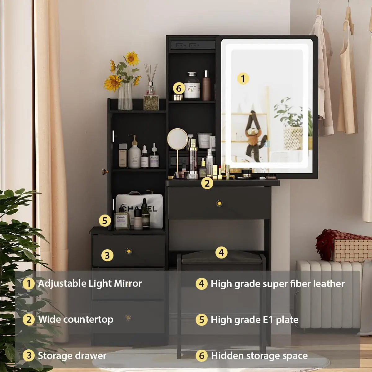 Bedroom Furniture Cosmetics Dresser with Mirror Storage Cabinet Dresser