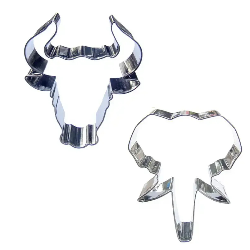 2 pcs Bull head Elephant head Stainless steel Cookie cutter biscuit embossing machine Pastry soft candy Cake decorating tools