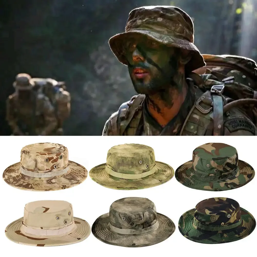 Camouflage Boonie Hat Tactical Hunting Bucket Hats Jungle Jungle Exploration Summer Cap Hunting Hiking Outdoor Camo Sun Caps Men