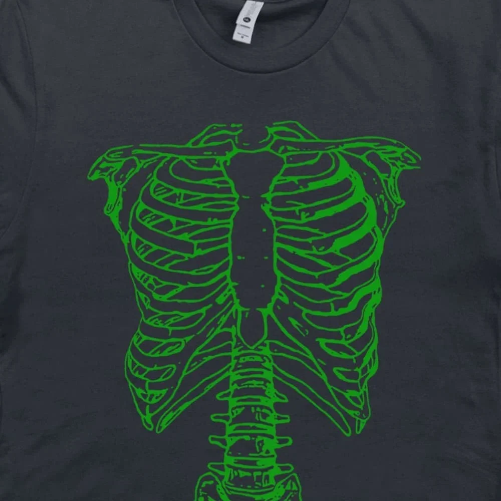 Green Skeleton T Shirt Spinal Tap Vintage Rock Retro Punk Occult Cult Movie Donnie Darko Rib Cage