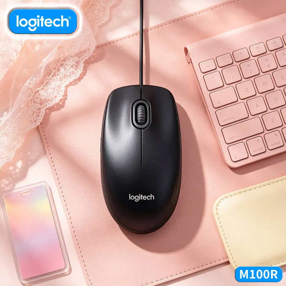 Wired USB Optical Mouse Logitech M100R 1000DPI Ambidextrous Comfort Grip for Office Home PC Laptop Digital Library Organization