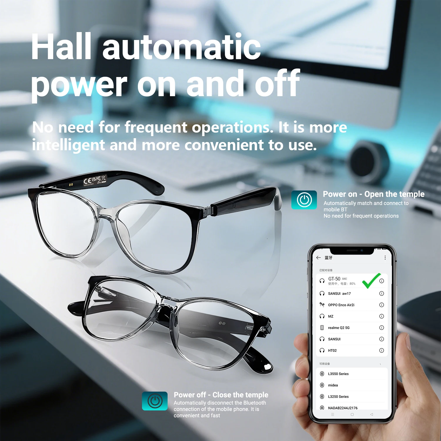 Nouvelles lunettes intelligentes AI traduction 100 + langues faire recevoir des appels musique appel réduction du bruit lumière BT TWS lunettes hommes femmes