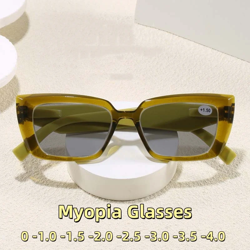 

New Cat Eye Box Myopia Sunglasses Fashionable High-definition UV Resistant Glasses Optical Prescription Eyeglasses 0 TO -4.0