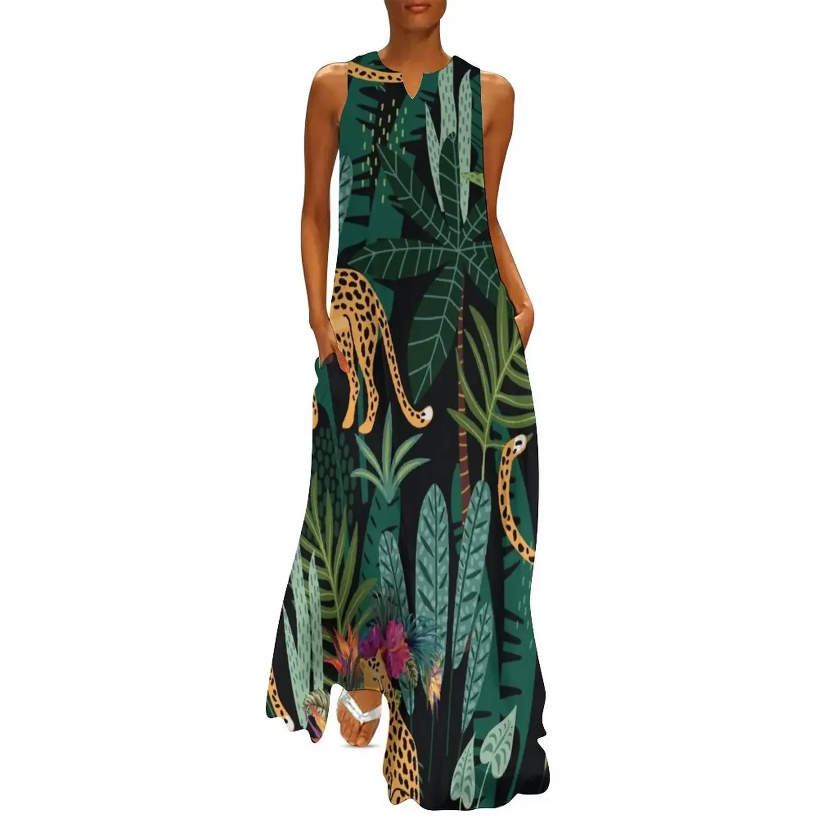 

Tropical Cheetah Print Long Dress Clothing dress dresses women formal occasion dresses Dress