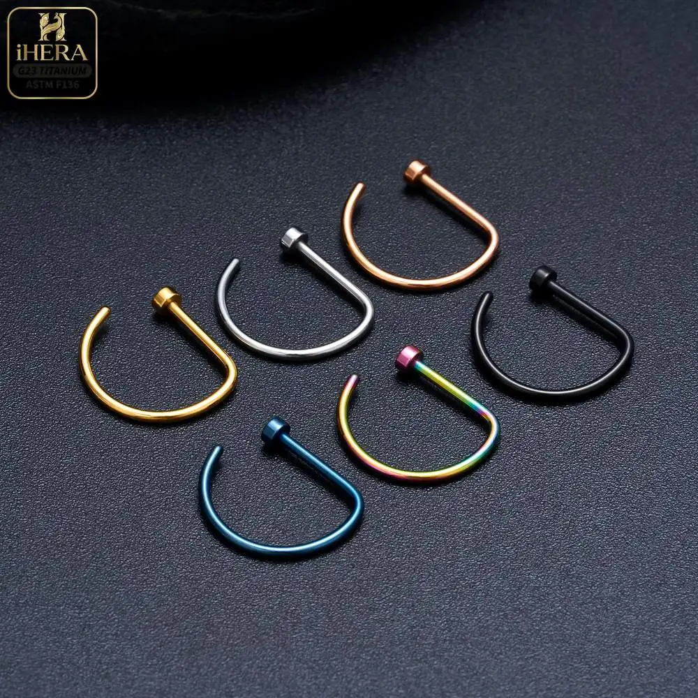 1/10PCS ASTM F136 Titanium Fake Nose Ring Hoop Non Piercing D Shape Nostril Lip Septum Earring Body Jewelry Kit