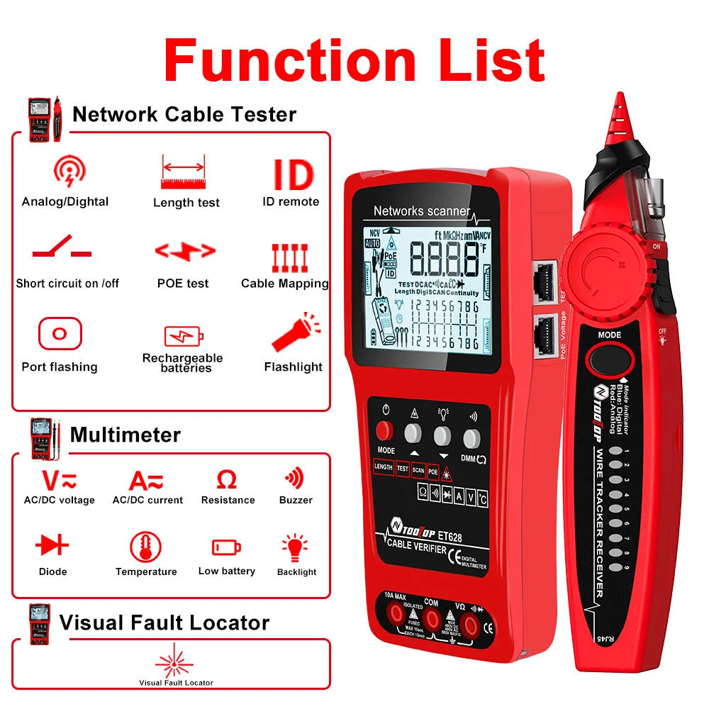 3in1 Multimeter Network Cable Finder Cable Tester ET624 ET626 ET628 Telephone Wire Tracker Tracer Toner Detector Line Finder