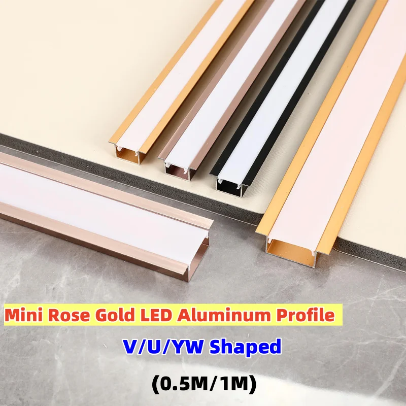 0.5/1M Rose Gold Led Aluminum Profile Recessed Channel Diffuser V/u/w Style Cabinet Wall Stair Edge Home Decor Bar Strip Lights