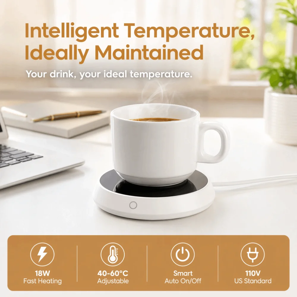 ABS Cup Warmer Auto Shut off Touch Switch Beverage Warmer White Electric Heating Pad Electric Cup Warmer Pad Coffee Tea Milk