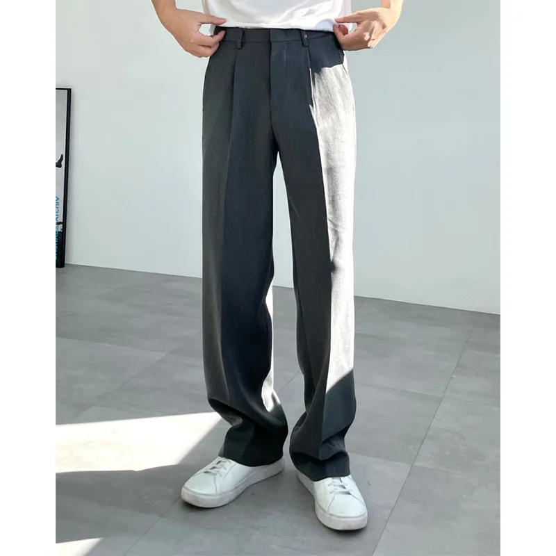 Summer Drape Straight Wide Leg Pants Men's Loose Casual Trousers