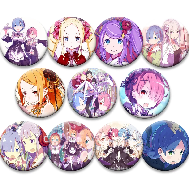 Cartoon Style Badge Re Zero Starting Life in Another World Anime Brooches Round Enamel Pins for Jewelry Gift Backpack Accessorys