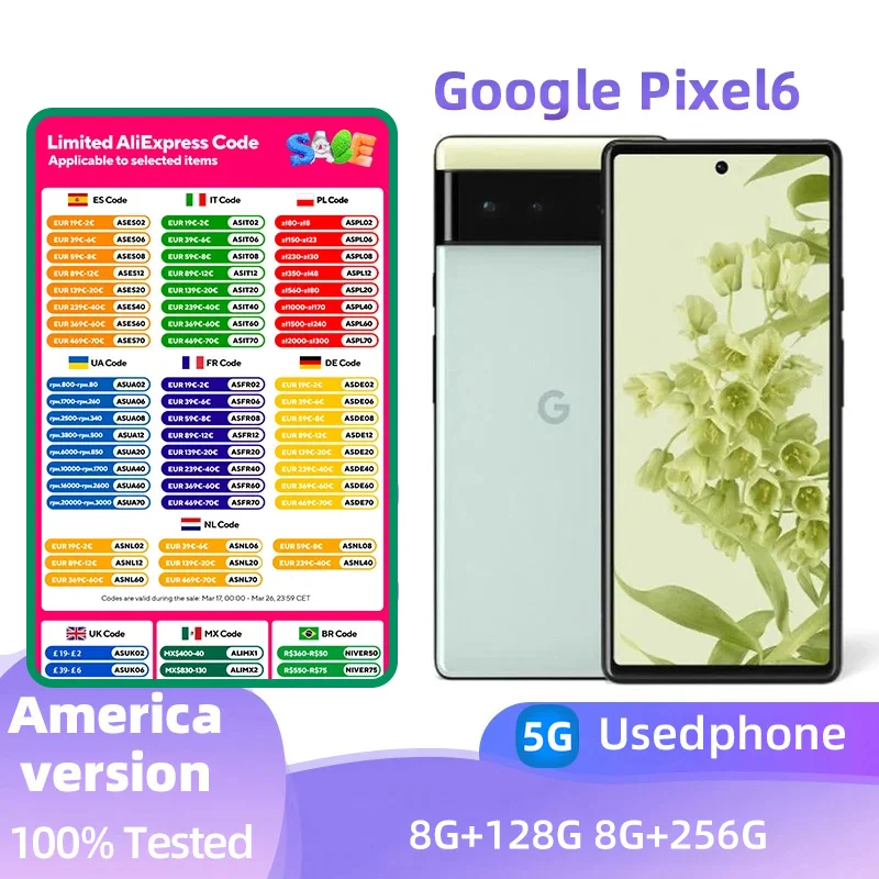 Google Pixel6 5G SmartPhone CPU Google Tensor Battery capacity 4614mAh 50MP Cameraoriginal used phone