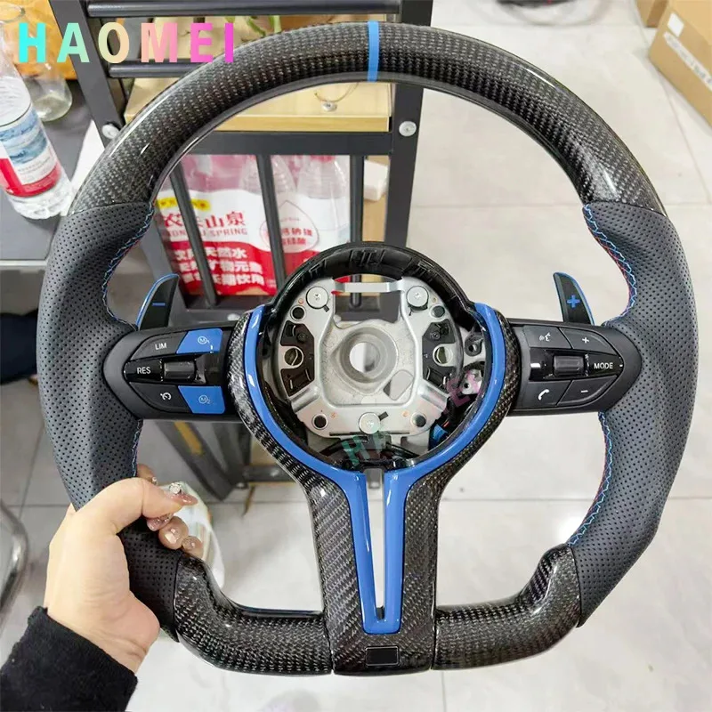 For BMW F30 F10 F31 F20 F25 F22 F36 F33 F32 F80 New blue series carbon fiber steering wheel with paddle shifters and buttons
