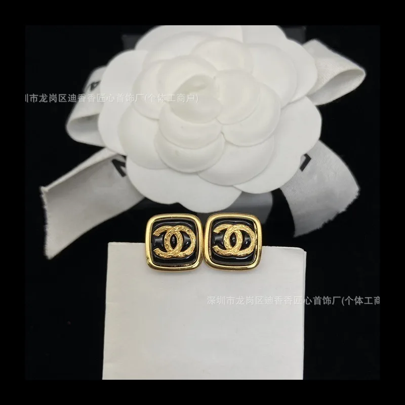 أقراط مزدوجة السكر للنساء، زوج مربع أسود أنيق مع ملصق المد #4