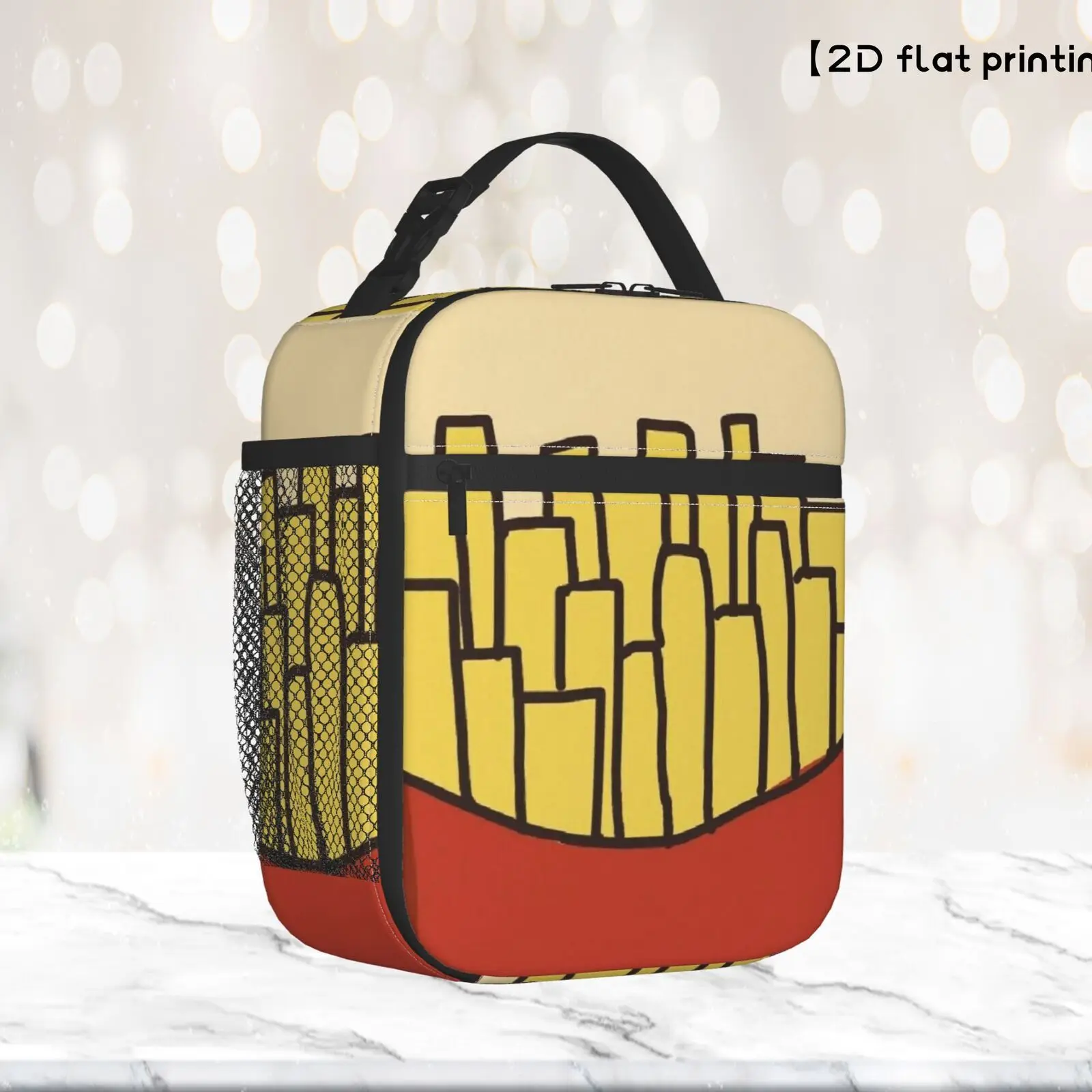 1pc 2D Flat Printing French Fries Fashion Design Lunch Bag Reusable Bento Bag for Men and Women Outdoor Sports Tote Bag
