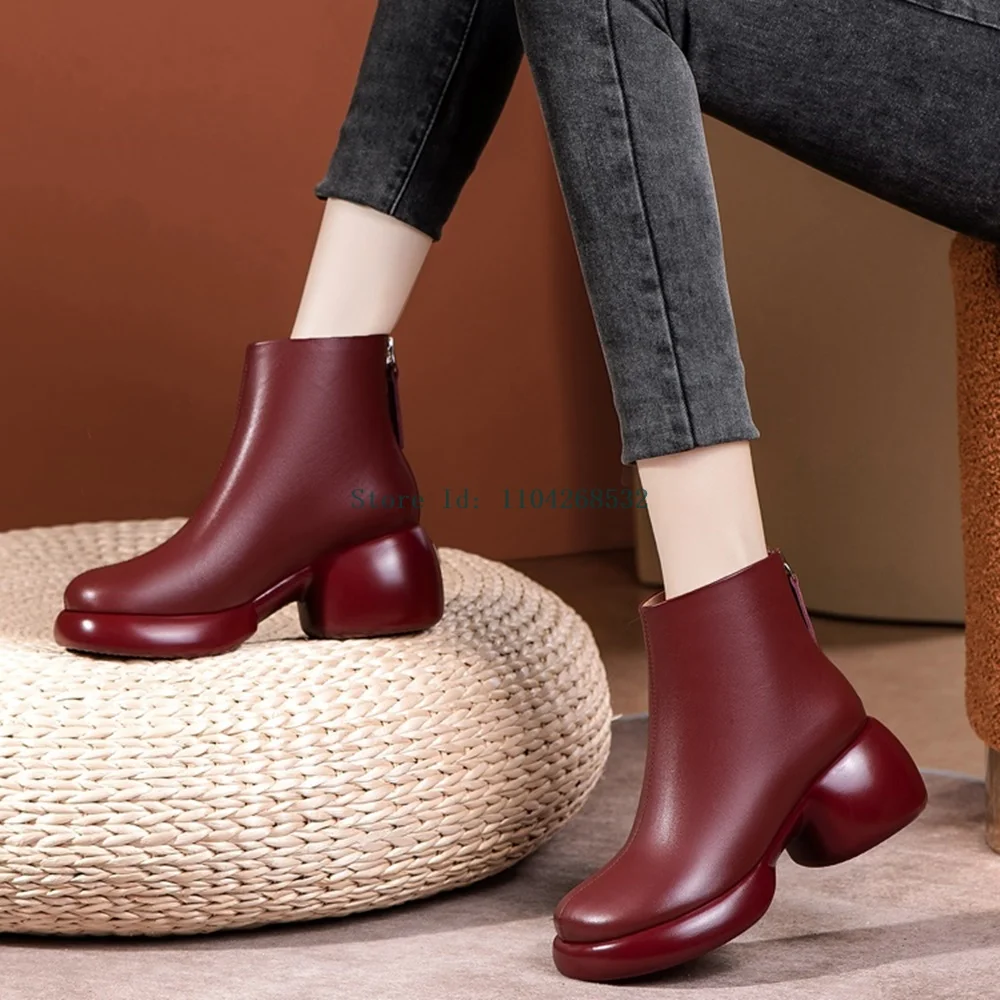 Burgundy Matte Leather Strange Style Boots Sexy Round Toe Zipper Solid Thick Hee New Arrvlas Fashion Women Riding Equdstrian