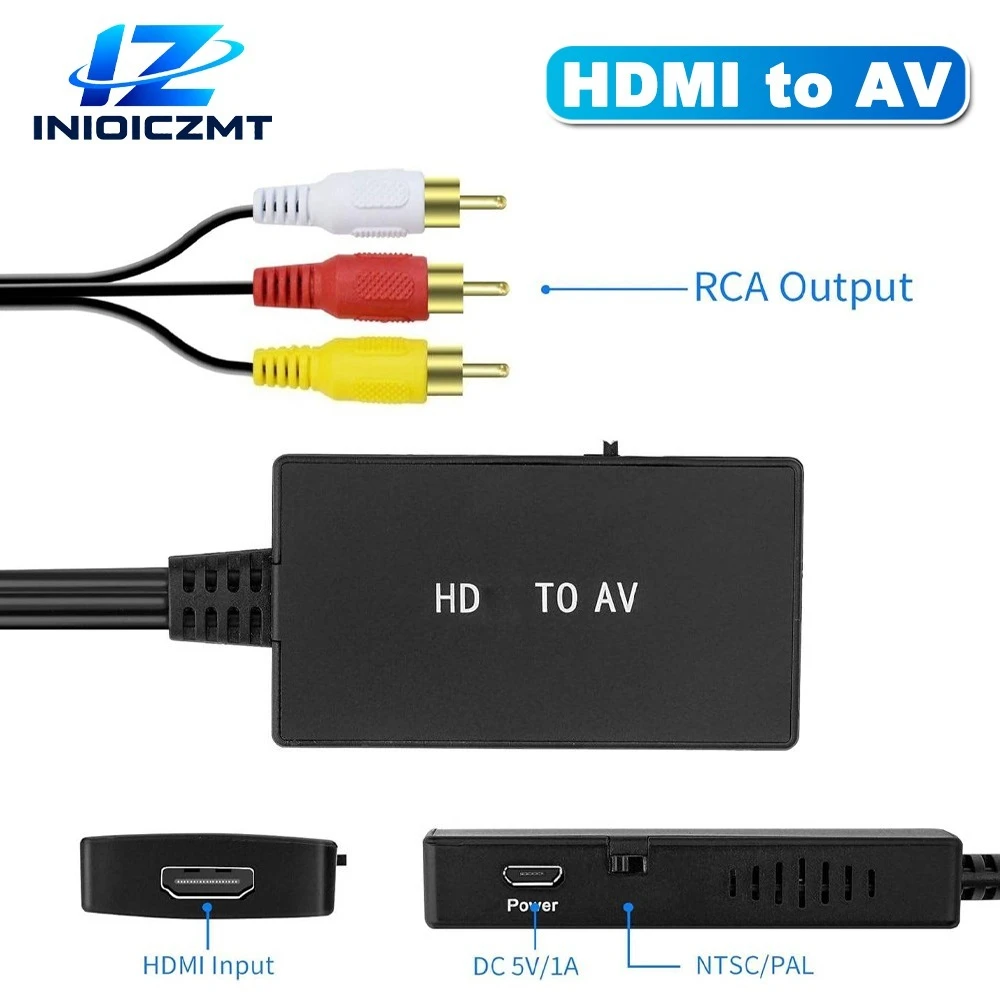 1080P HDMI-Compatible To AV RCA Composite Video Audio Converter, PAL/NTSC Supported for TV Stick, Android TV Box, DVD Player