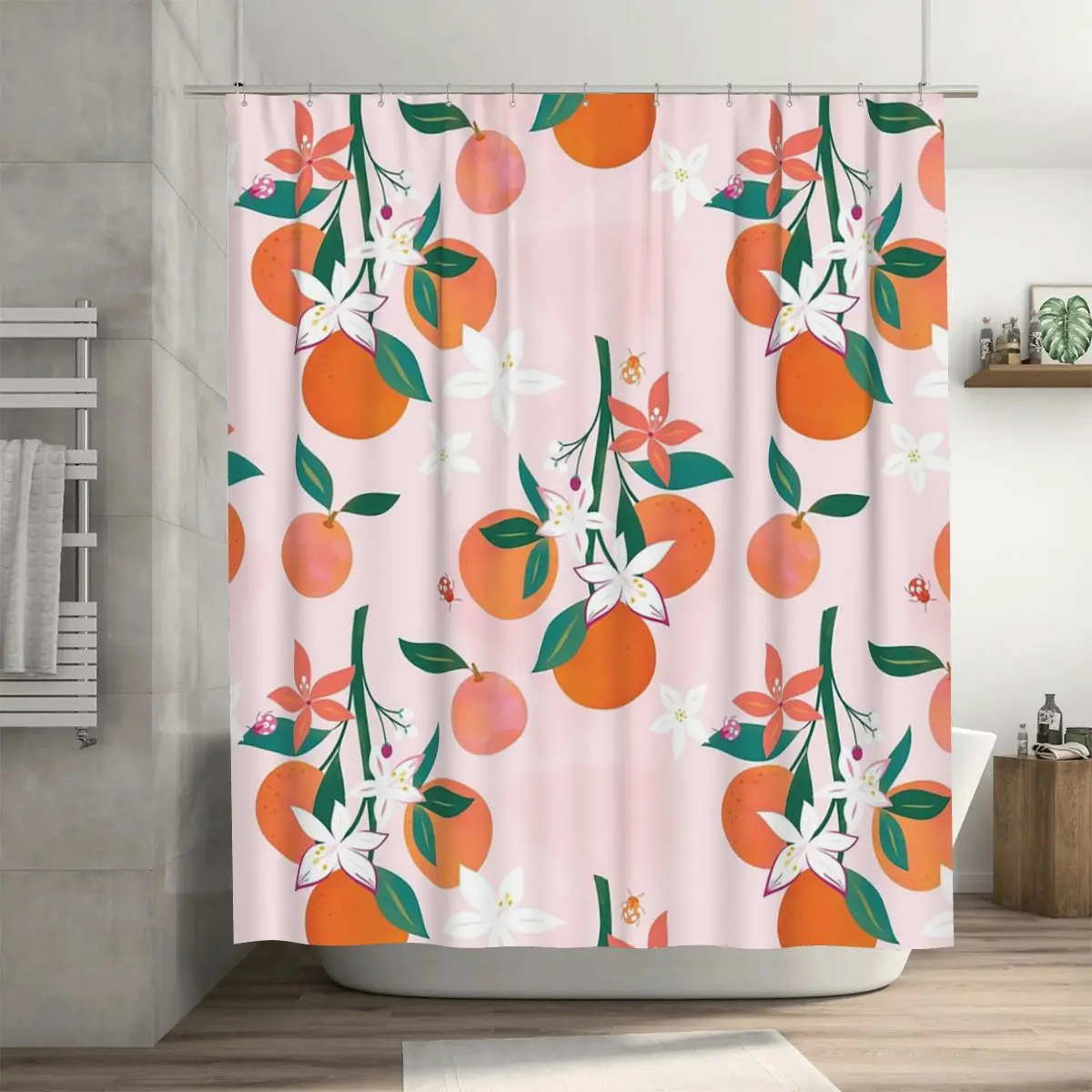 

Занавеска для душа с оранжевыми цветами, полиэстеровая, водонепроницаемая, с крючками