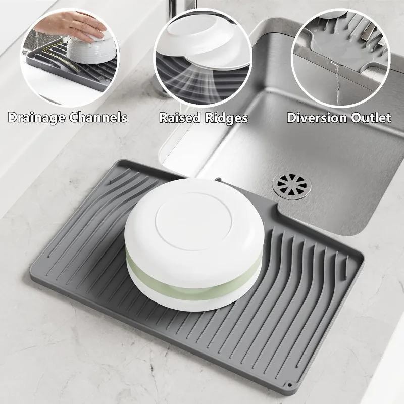 Non-Slip Silicone Angled Drain Mat, A Modern Kitchen Accessory, Easy to Clean, Designed Specifically for Small Kitchens
