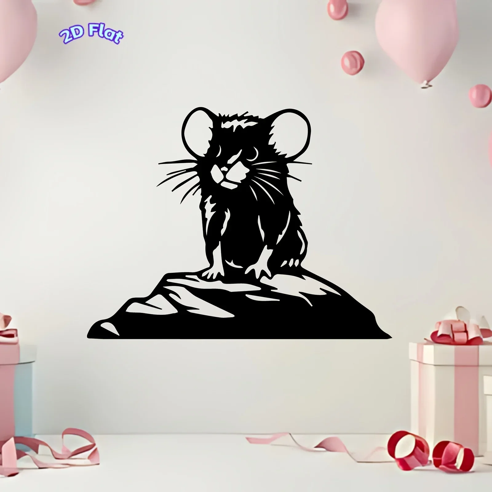 Cute Mouse Metal Wall Sculpture, 2D Flat Laser‑Cut Iron Silhouette, Rust‑Resistant Powder‑Coated Adorable Seated Pose