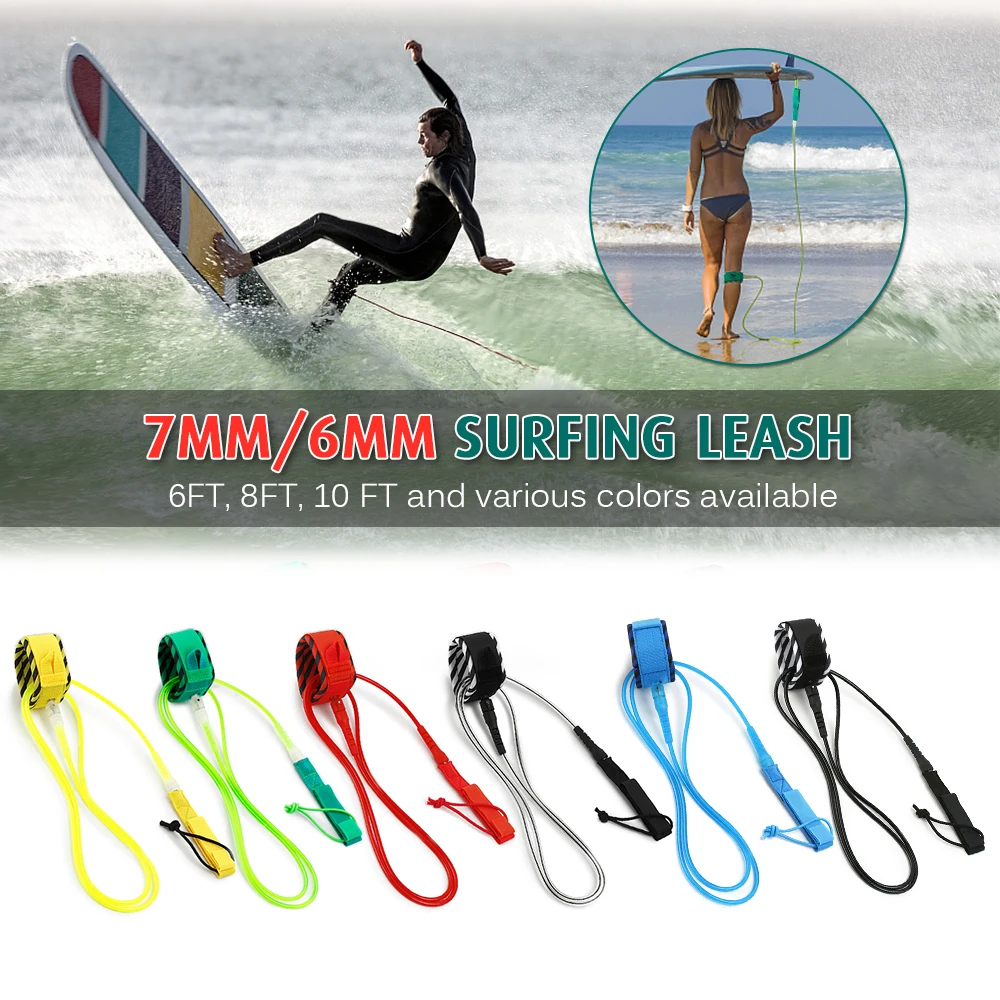 Surf Leash Surfing Surfboard Leash Smooth Steel Swivel Surfing Leg Rope Paddleboard Leash 6FT/8FT/10FT