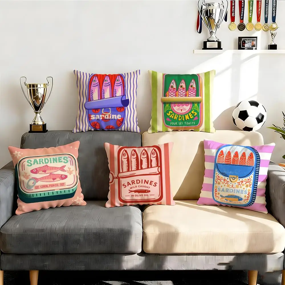 

Набор декоративных наволочек с мультяшными сардинами, 4 шт., 50x50, 45x45, 40x40, для дивана и домашнего декора