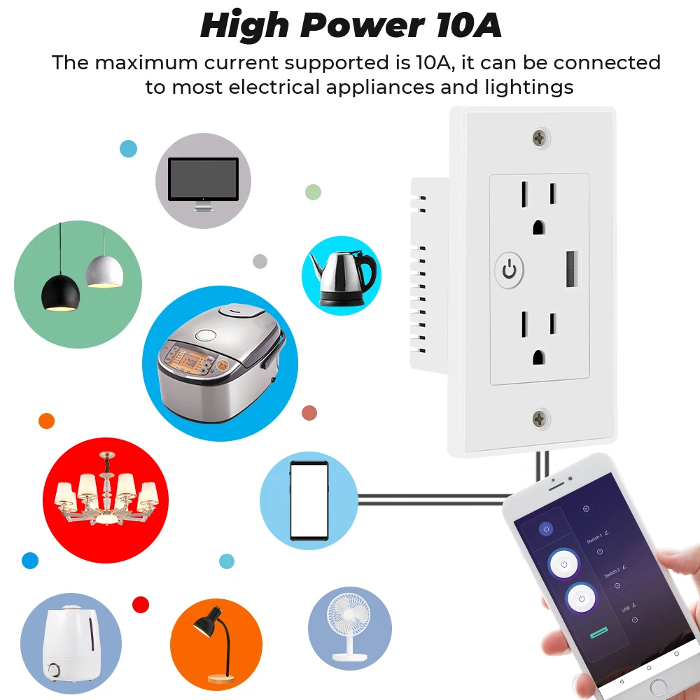 2 In 1 Tuya Wifi Smart Socket Us Plug Outlet Charger Usb Charging Timing Life App  For Google Home Alexa Tmall Genie