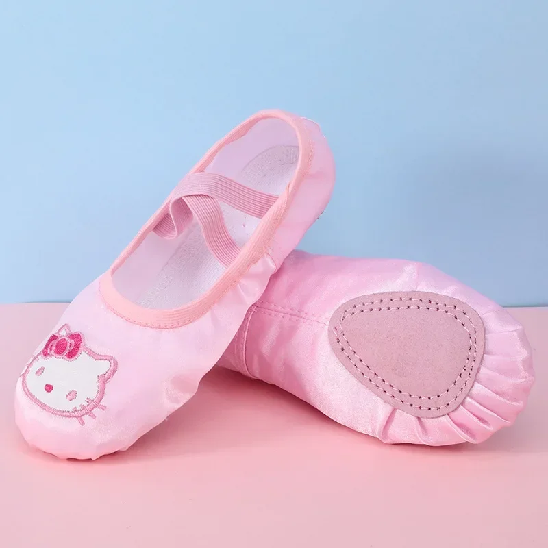 Girls Satin Ballet Shoes Soft Bottom Kids Embroidery lovely kitten Dance for Adult Practice Yoga for Girl Practice Cat Claw Shoe