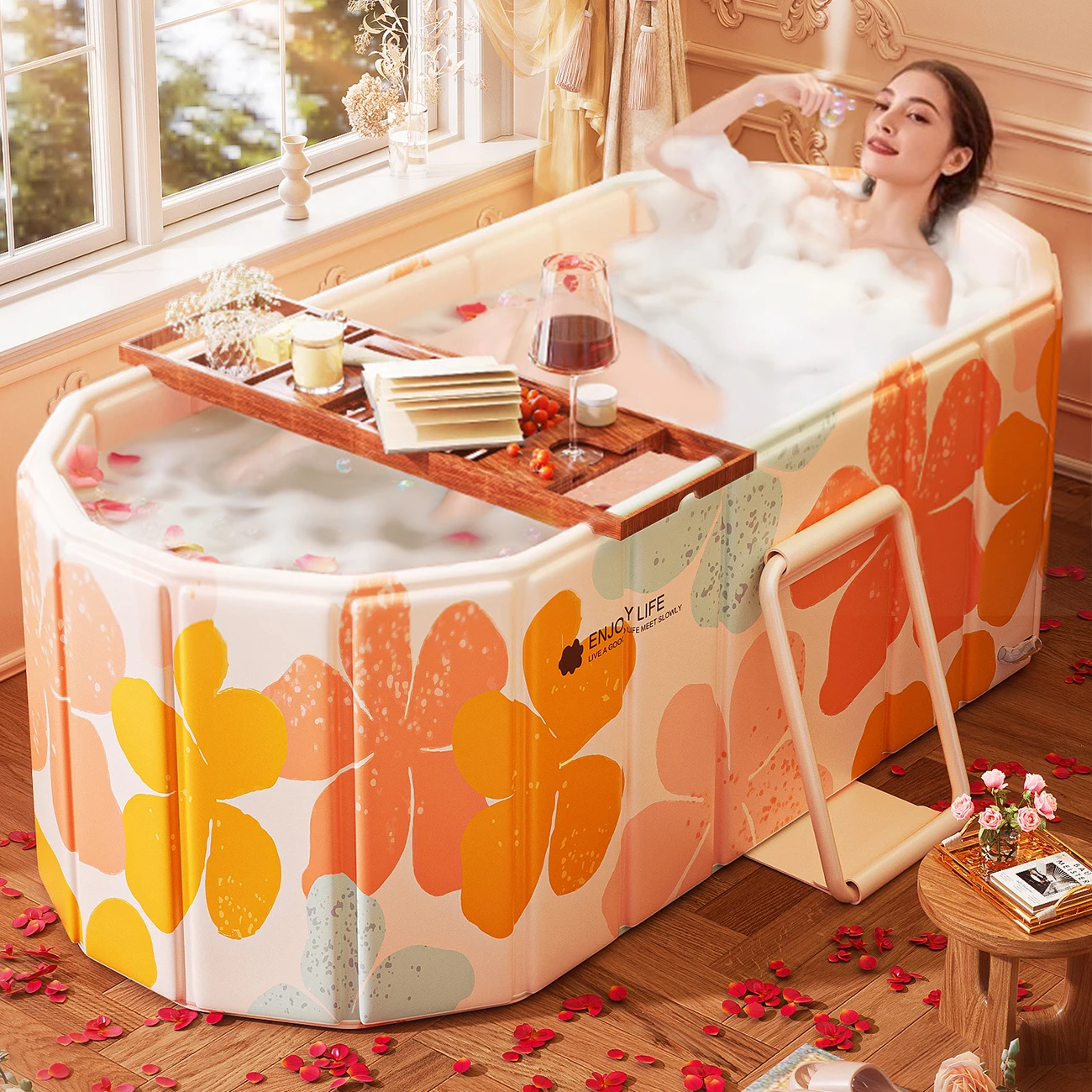 1PC rosa freistehende Badewanne, tragbare faltbare Badewanne für Erwachsene, geeignet für Reisebadewanne