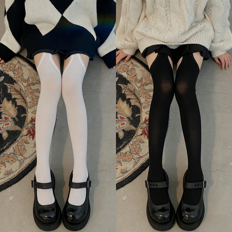1/2 Paar vierseitige Riemen dreidimensionale Spitze integrierte Damen-Seidensocken Pure Desire Sexy Non-Haken-Seidenstrumpfhose für Damen