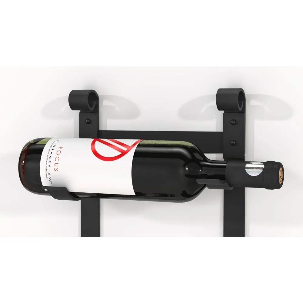 6 Bottle Wall Mounted Wine Rack Stylish Modern Wine Storage with Label Forward Design (Matte Black, Set