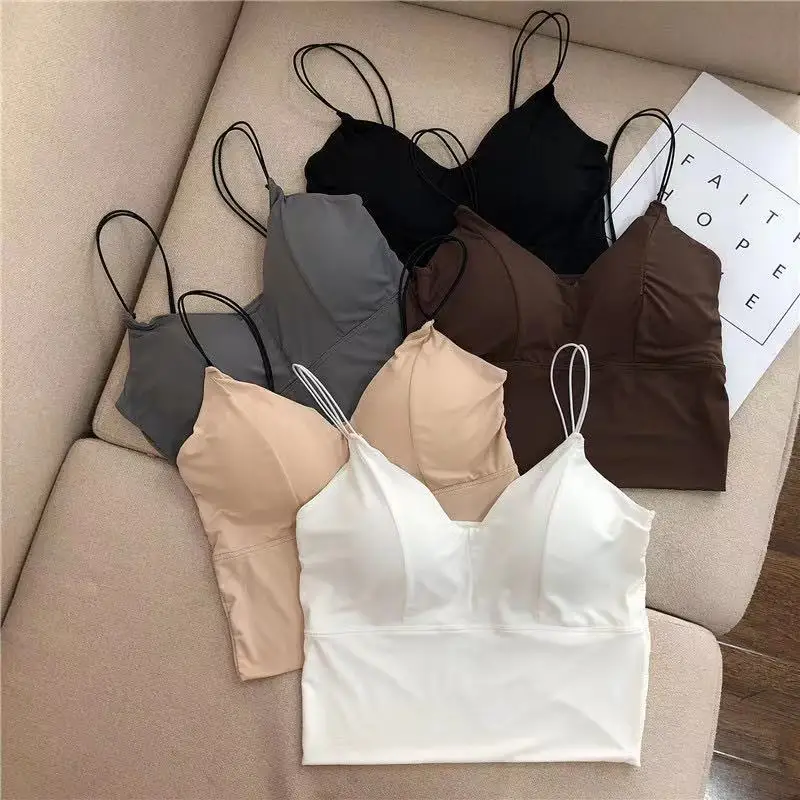 Sexy Ice Silk Camisole For Women Summer Breathable Comfort Underwear Girls Crop Tops Vest Female Black Sexy Tube Tops Bras White